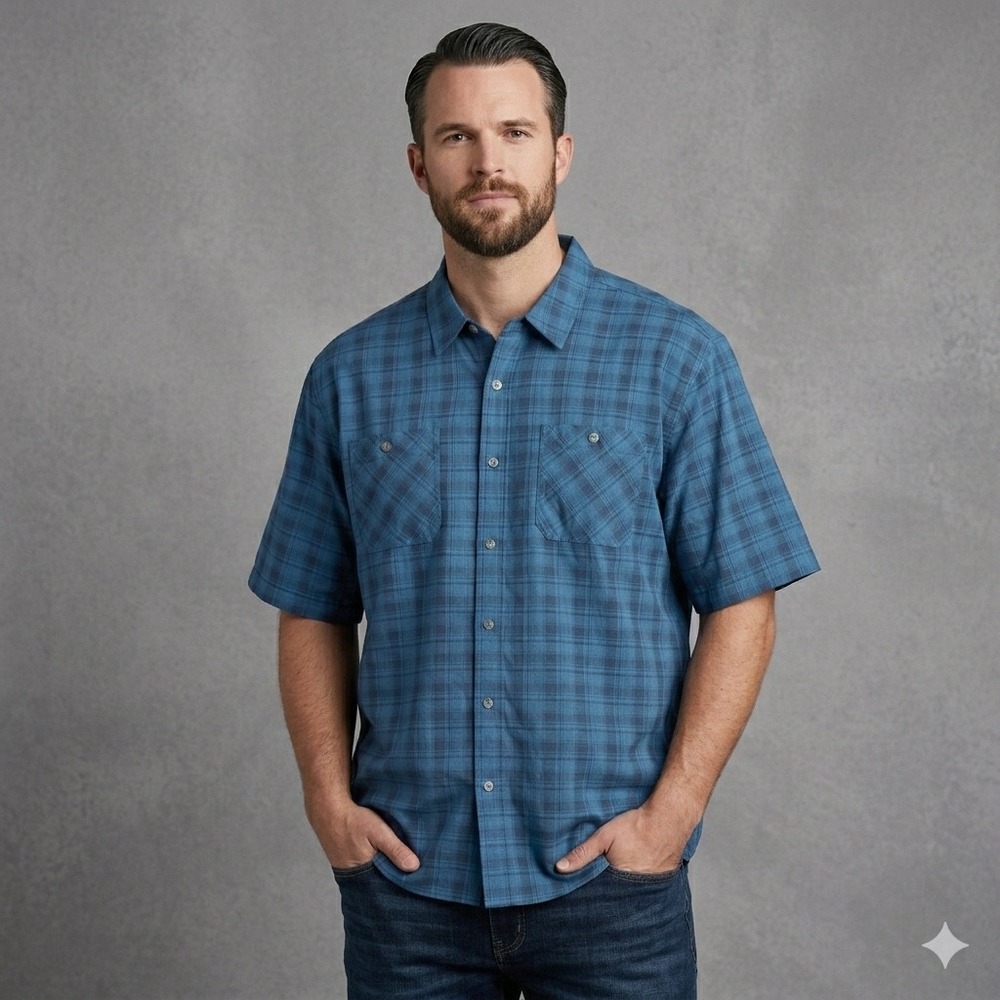 New Orvis Mens Size XXL Blue Plaid Short Sleeve Shirt Tech Button Up Fishing
